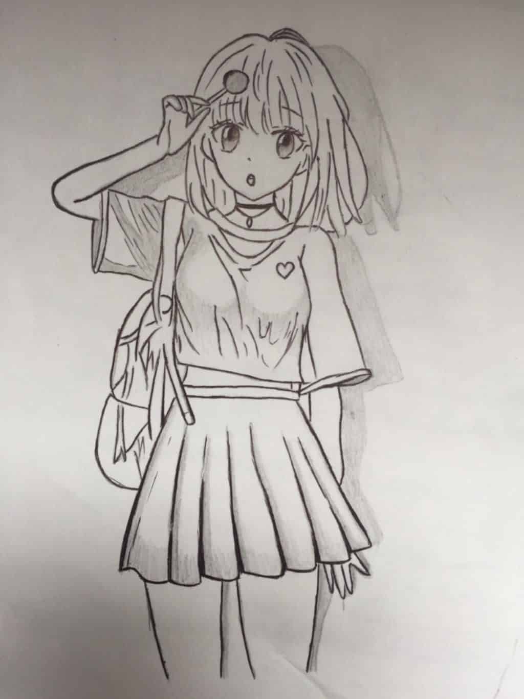 hình vẽ anime nữ đơn giản bằng bút chì
