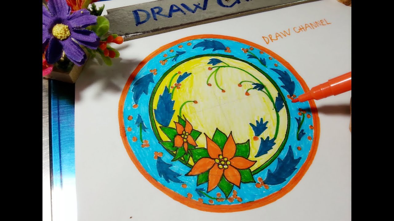 Vẽ trang trí đĩa tròn hình hoa sen