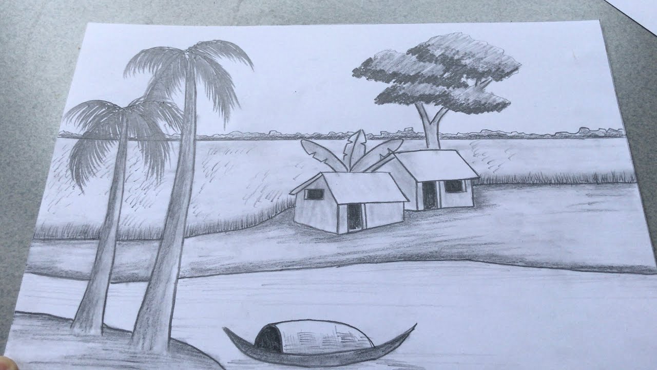 Vẽ tranh phong cảnh bằng bút chì màu đơn giản