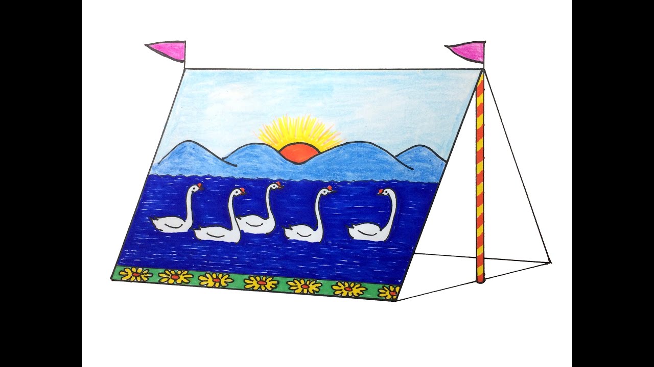 Tranh vẽ lều trại đẹp nhất lớp 8