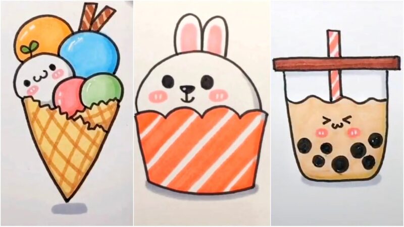 Sticker hình vẽ đồ ăn cute đơn giản
